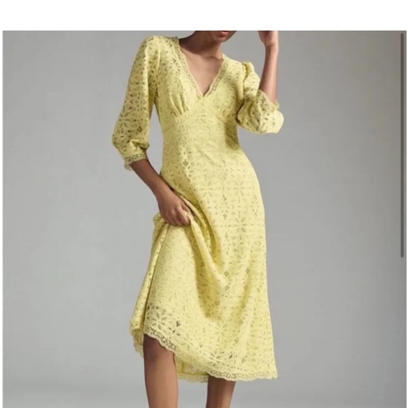 Anthropologie Chartreuse Lace Midi Dress Size 4 - Picture 13 of 14